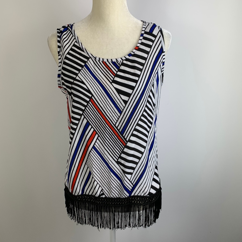 New Directions Fringe Geometric Tank Blouse Small - Picture 1 of 5